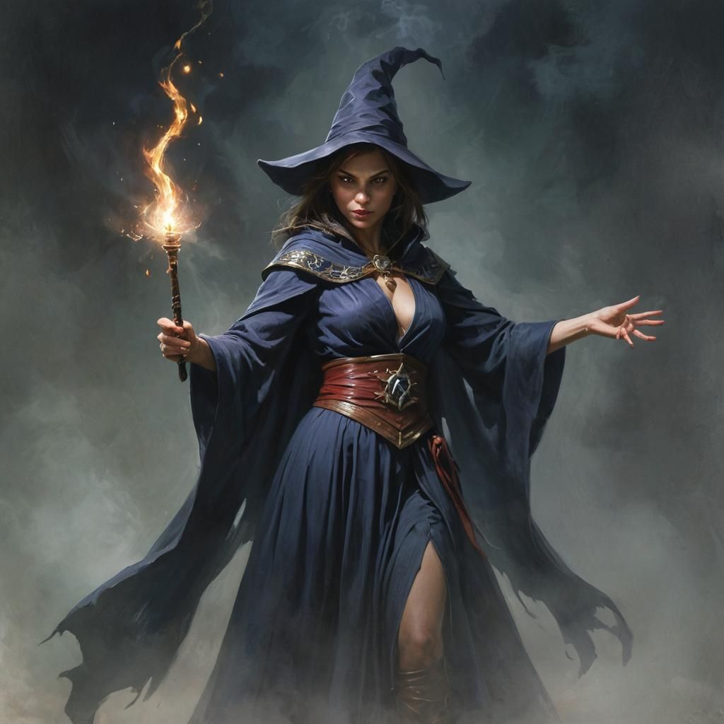 Sinister Woman Mage Casting Spell