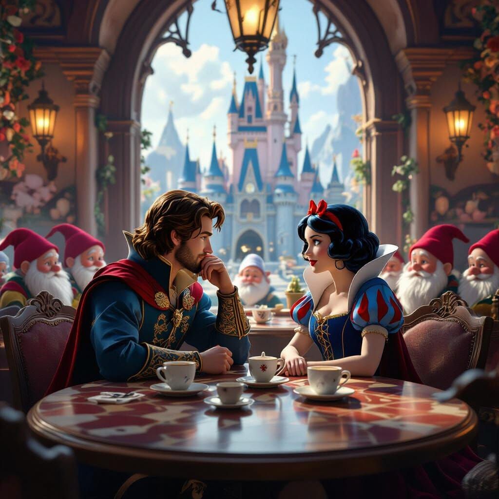 Prince Charming & Snow White in Castle Cafe
