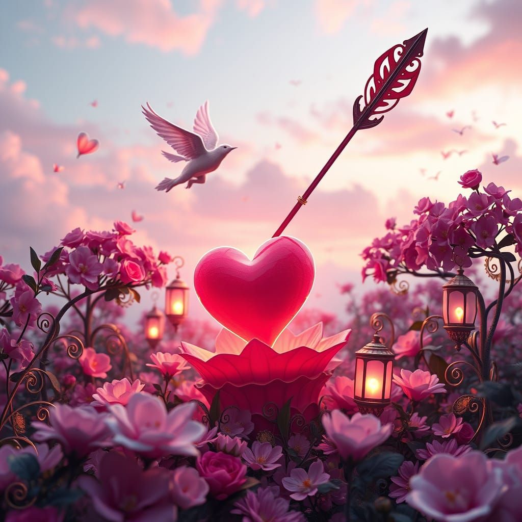 Fantastical Valentine's Day Scene in Dreamy, Whimsical Style