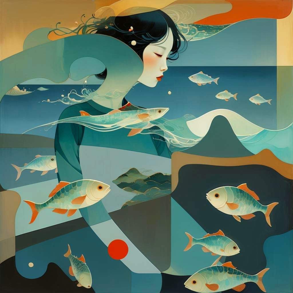 Ethereal Abstract Aquatic Painting in Glass