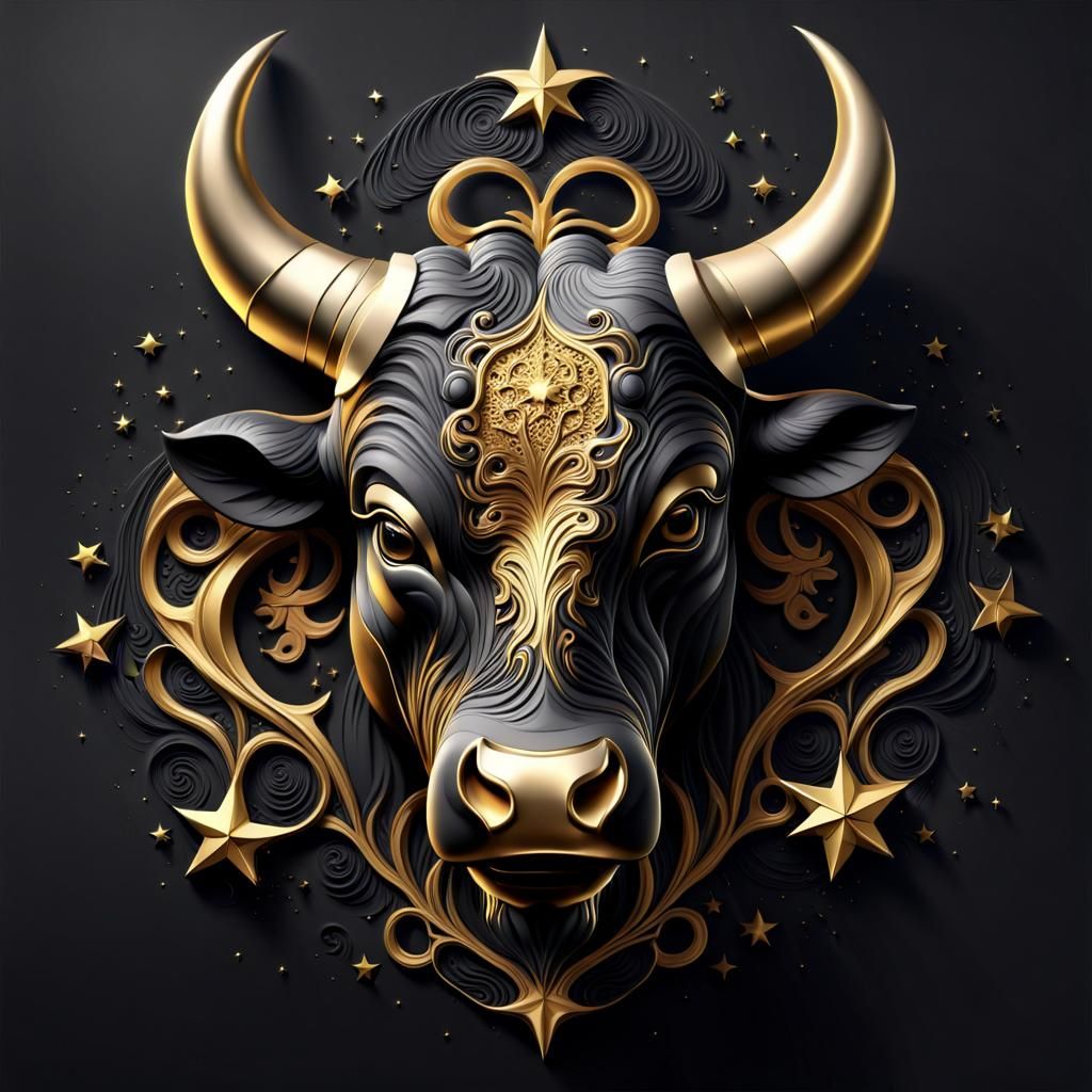Gold and Black Bull Logo Line Art