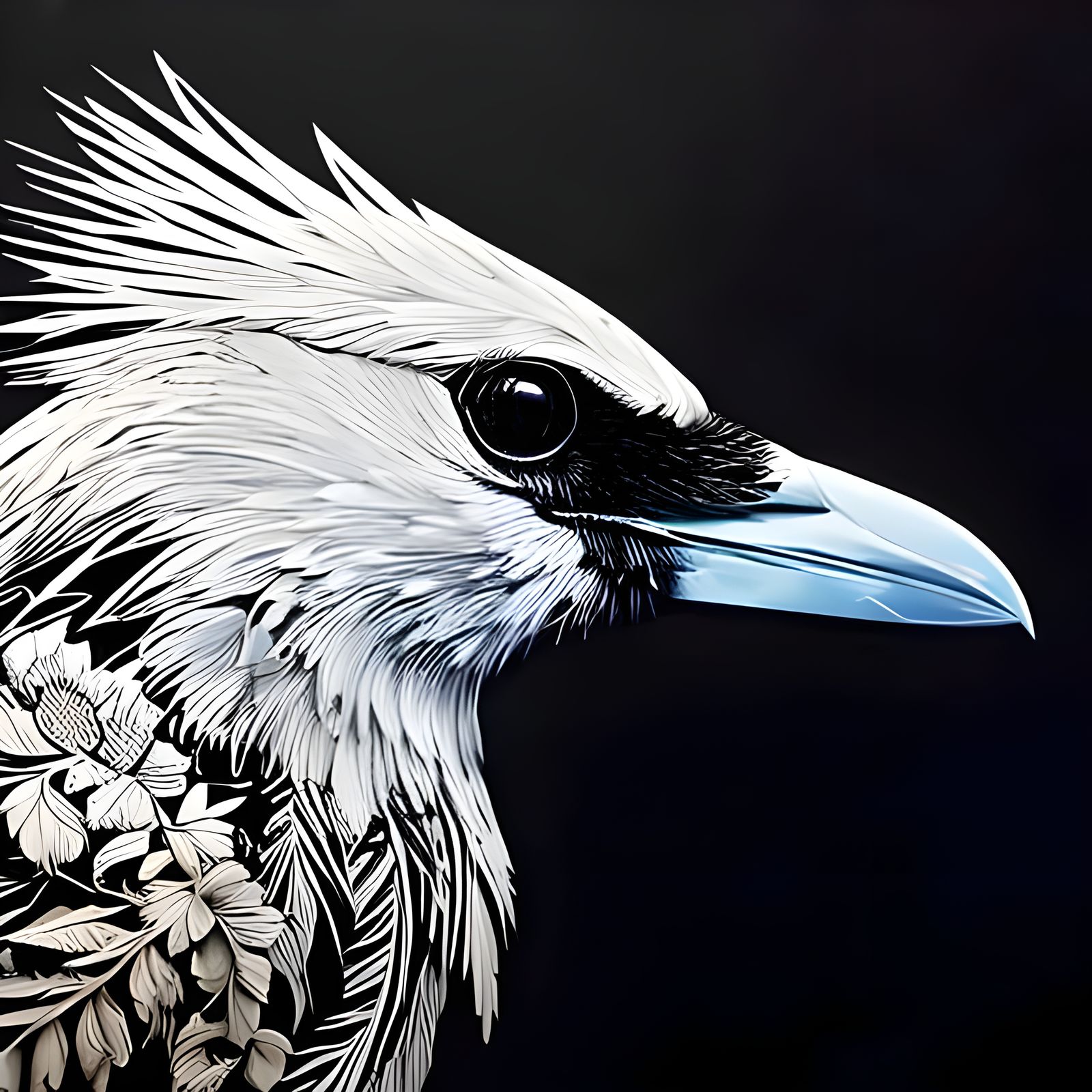 Elegant White Crow Portrait in Detailed Gouache