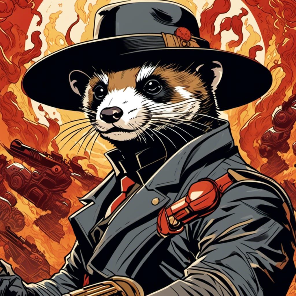 Ferret Vigilante with Fedora and Revolver