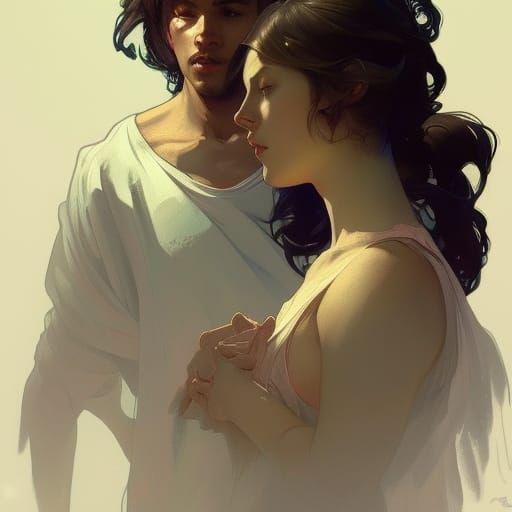 Detailed Portrait of Girl and Boy in Digital Art Style