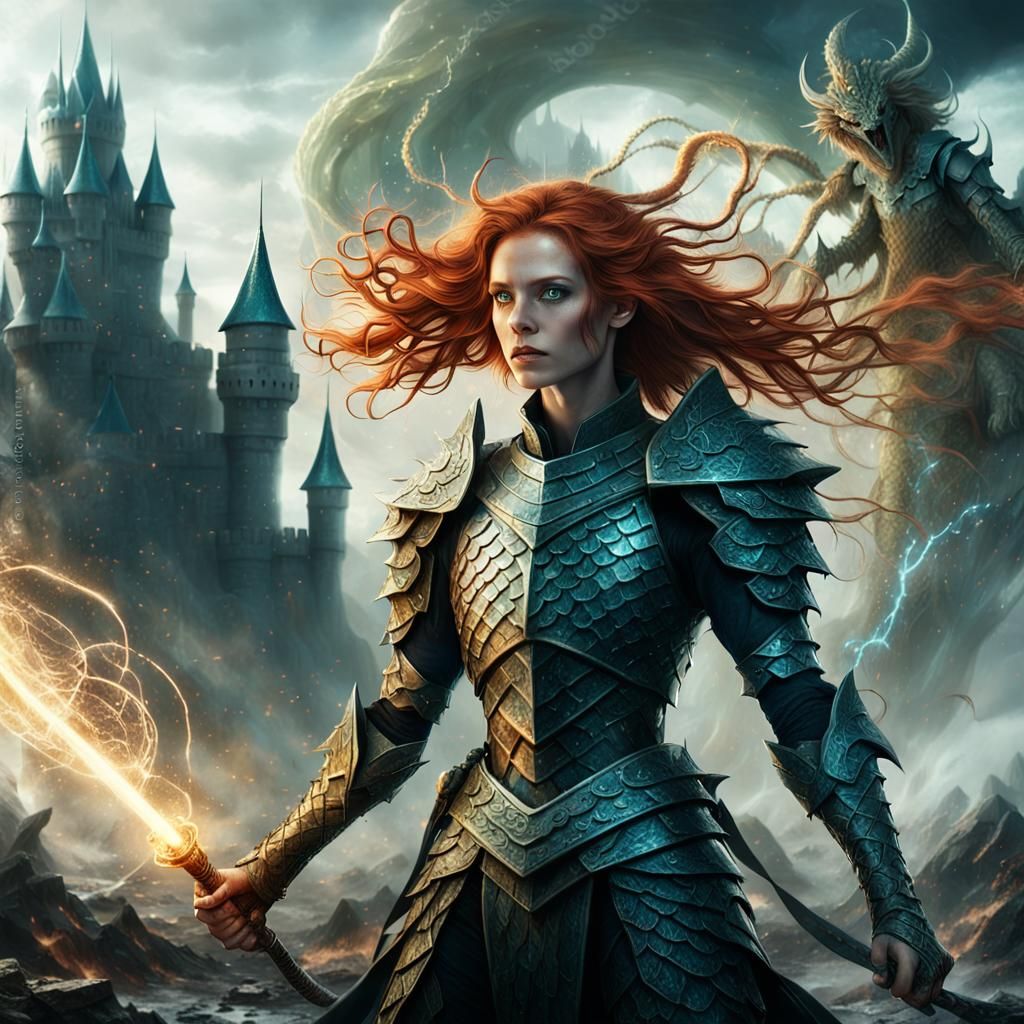 Dragon Warrior Woman Casting Magic, Heavy Metal Art