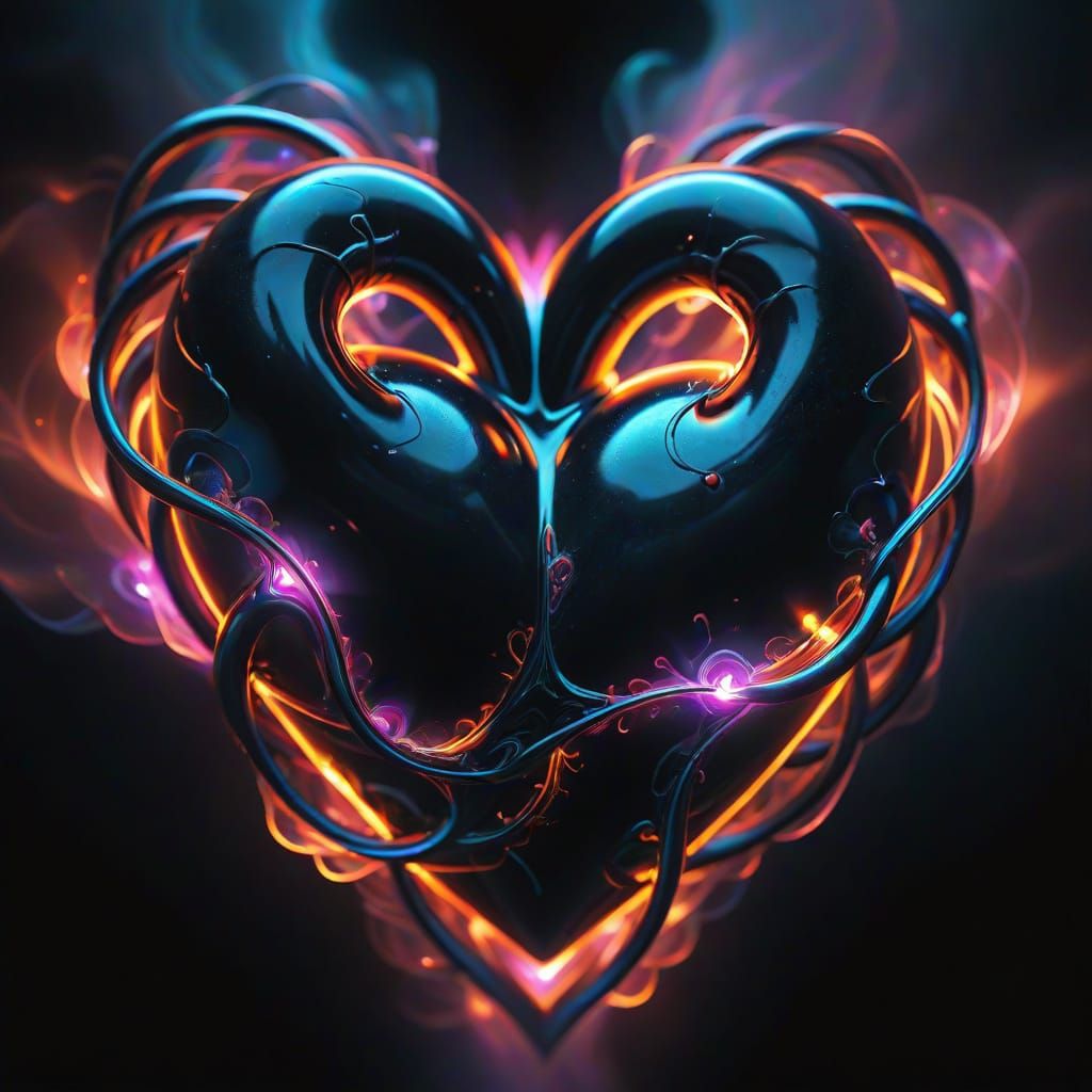 Surreal Infinity Heart in Neon Oil Painting