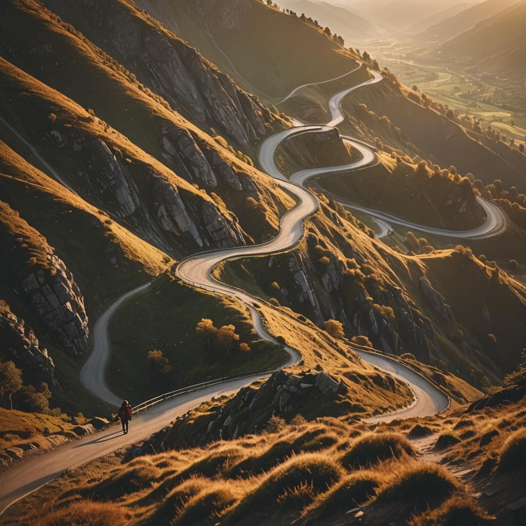 Winding Mountain Path at Golden Hour: Landscape Photography
