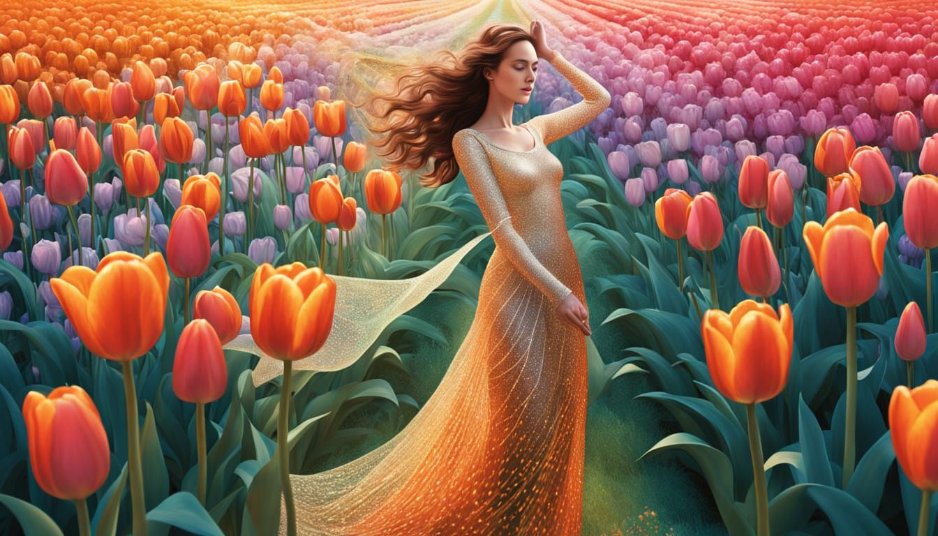 Iridescent Aura Envelops Figure in Whimsical Dreamlike Scene