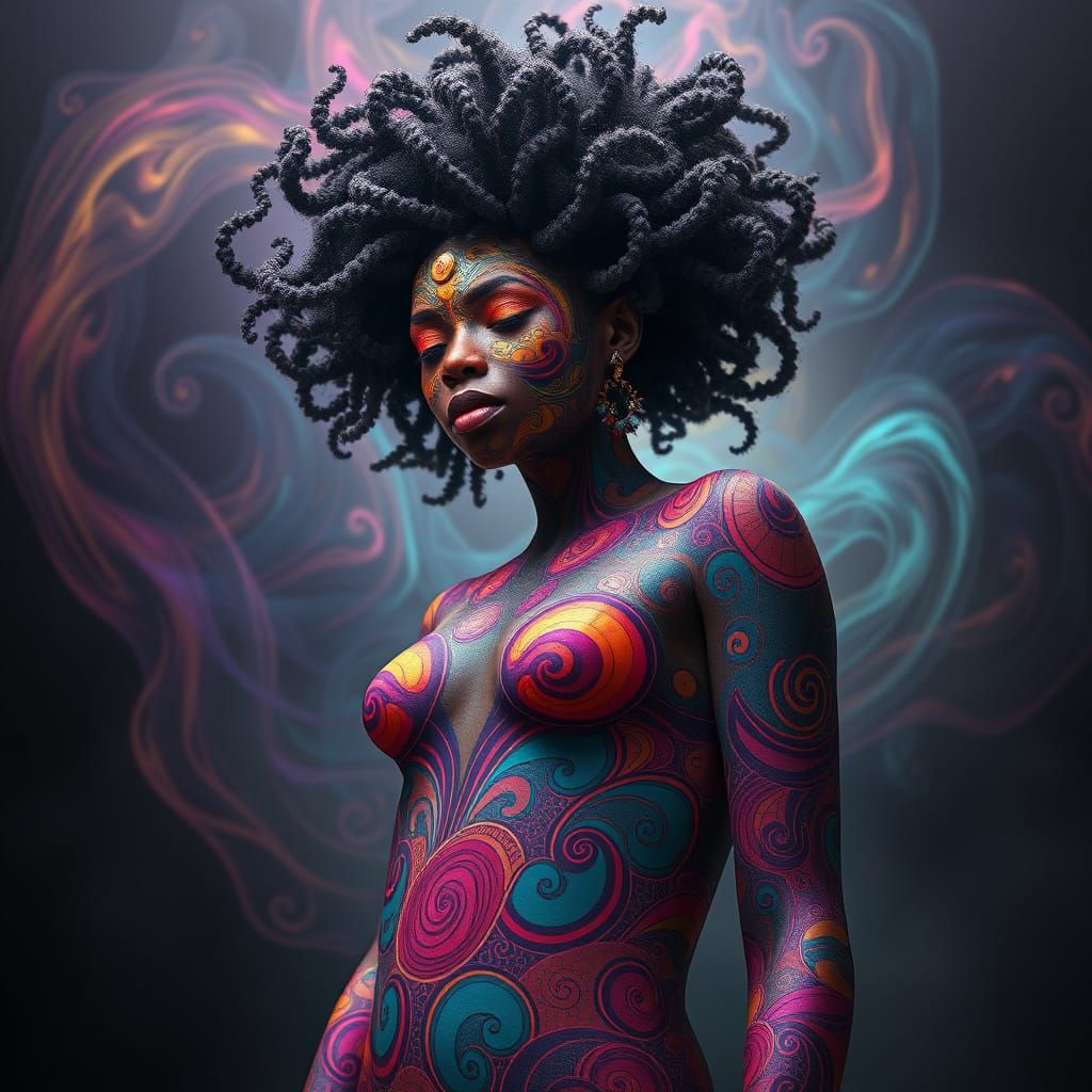 Mystical Figure in Dreamlike Kaleidoscope of Memories