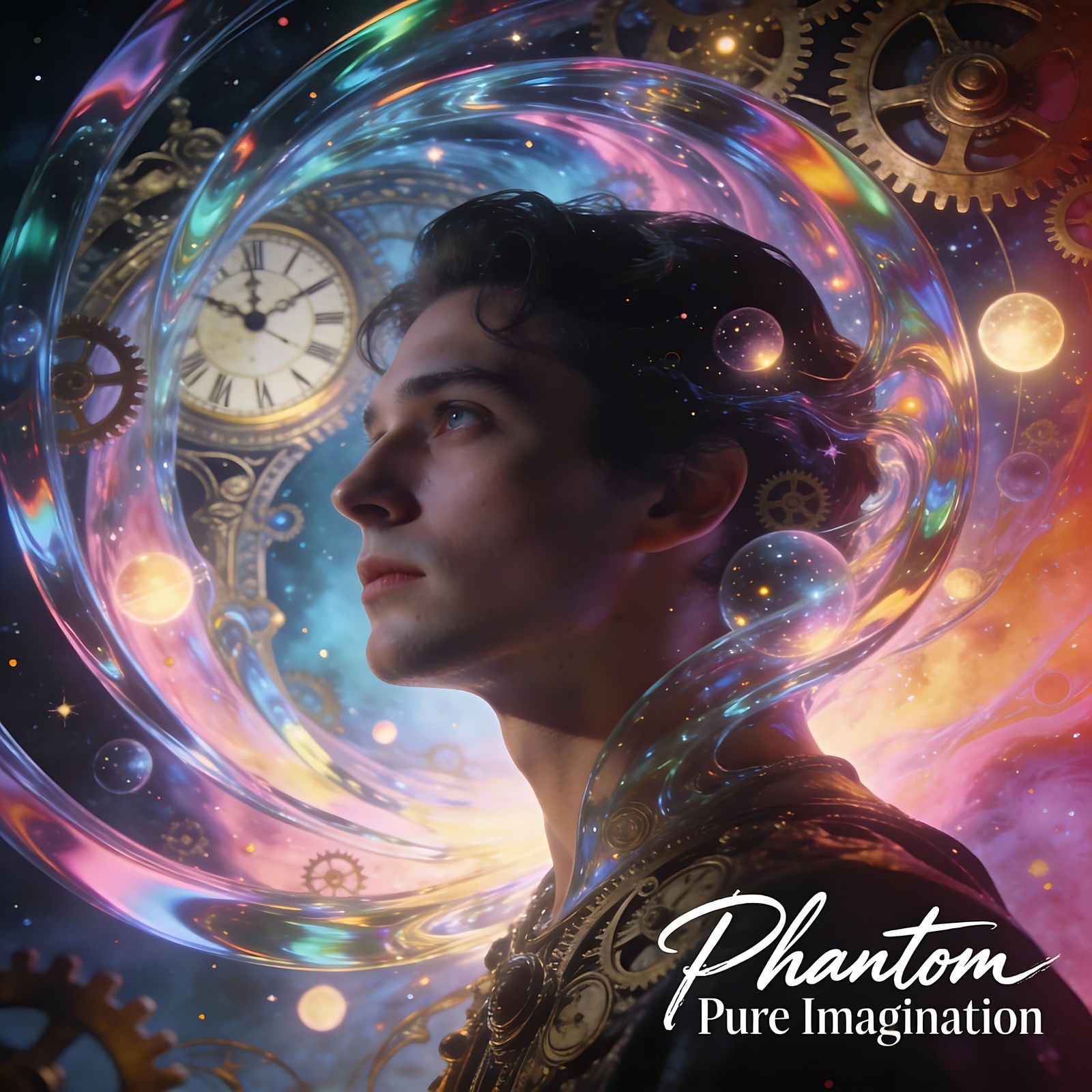 Surreal Vortex of Iridescent Glass and Clock Gears