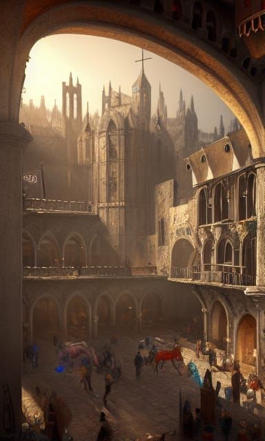 Medieval Market: Detailed Gothic Matte Painting