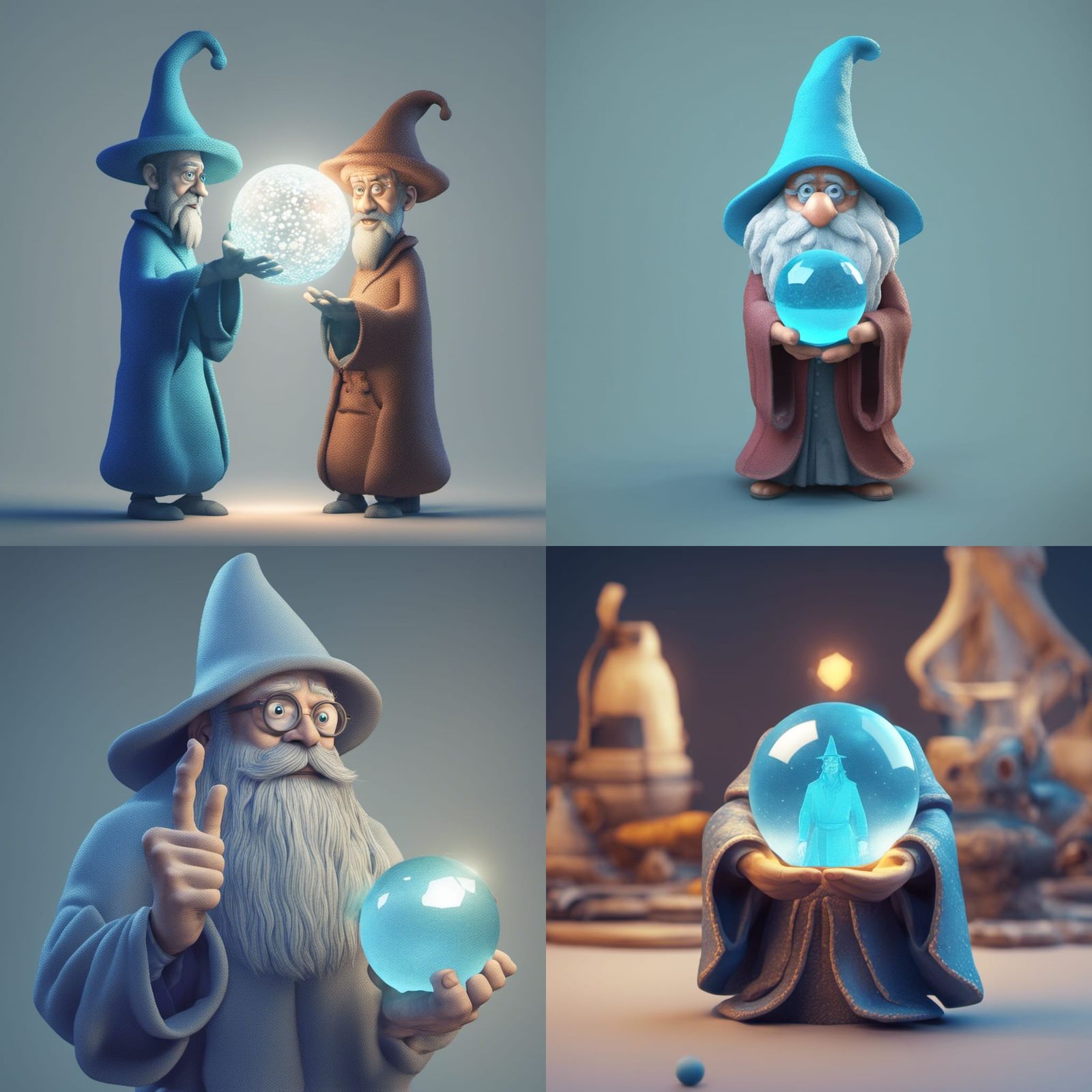 Cartoon Wizard with Crystal Ball in Pointillism Style