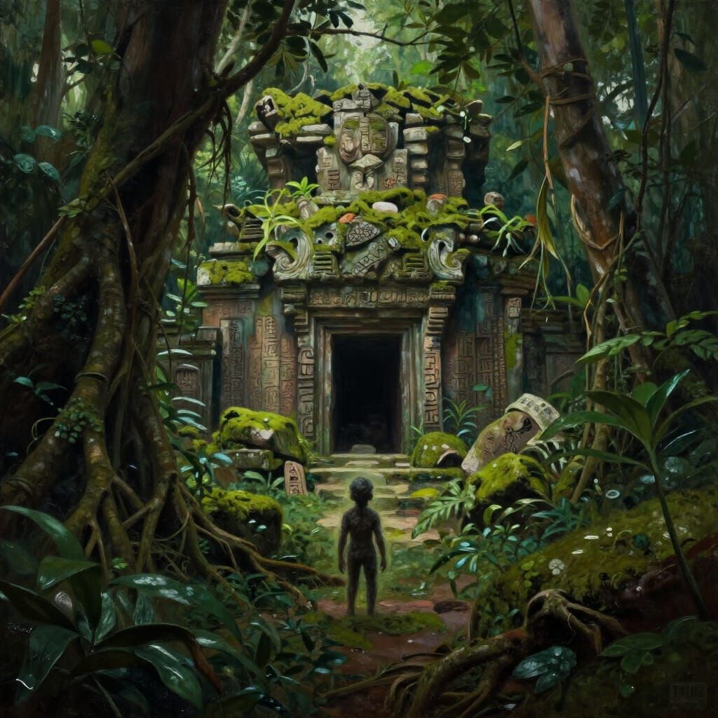 Small Humanoid in Maya Ruins Jungle