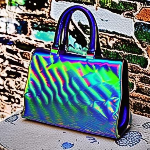 Cobalt blue holographic handbag with pearlescent blue holographic accents& aquamarine blue holographic accents& turquois...