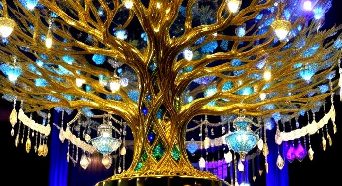 Metallic Filigree Tree with Gemstones and Portraits