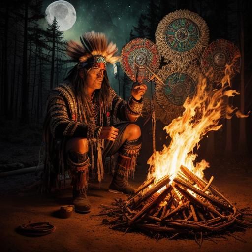 Native American Shaman Summons Ancestors in Alcohol Inks Art