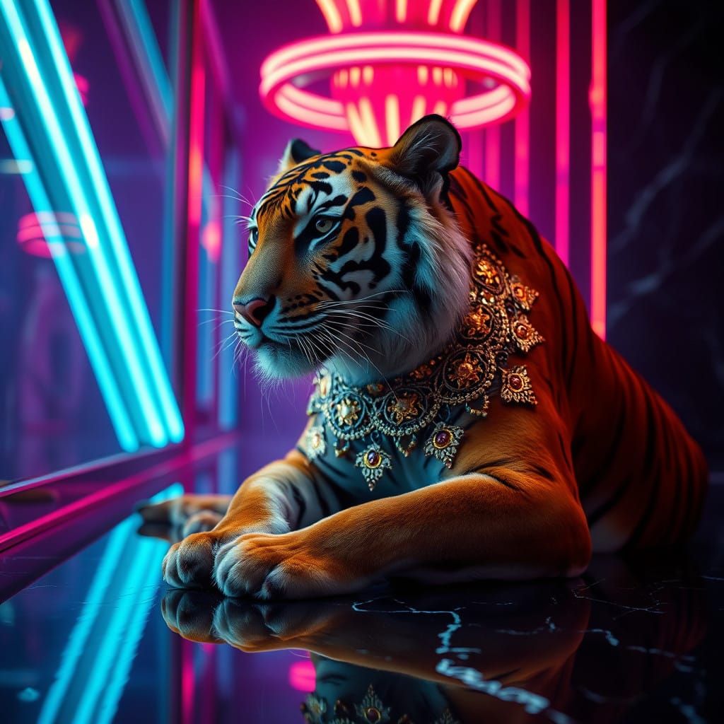 Regal Tiger in Neon Opulence