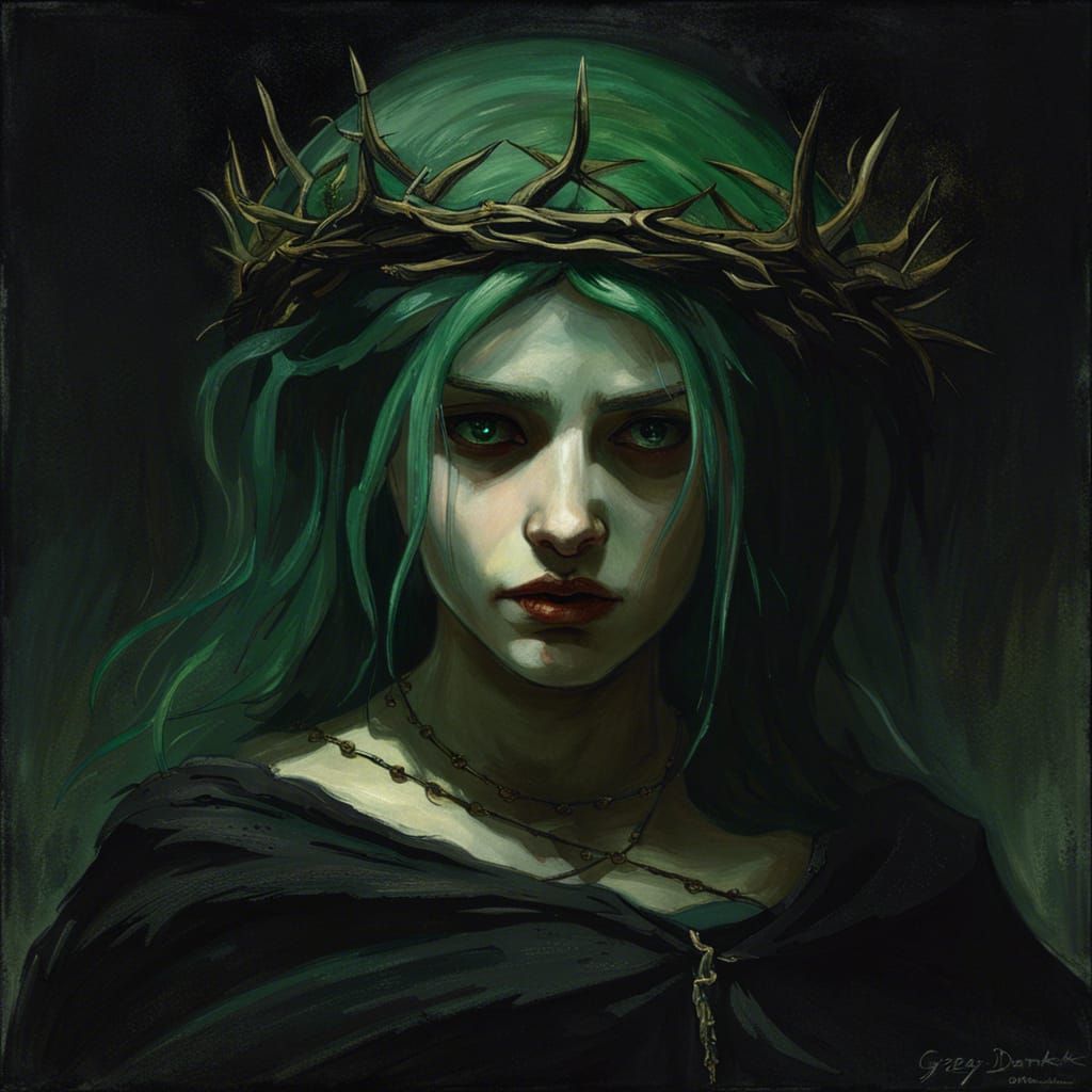 Eerie Girl with Thorns in Gothic Horror Style