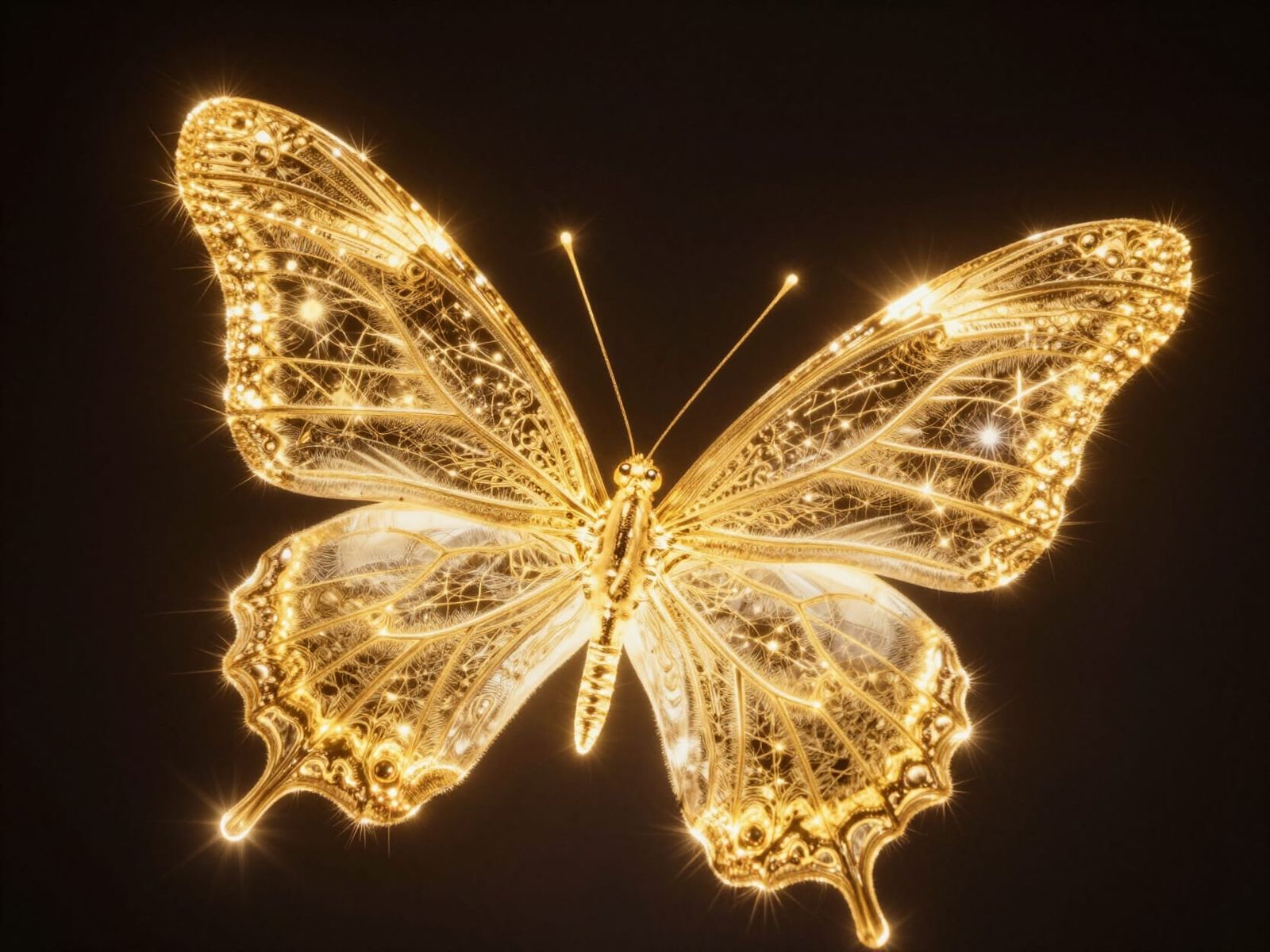 Glowing Golden Butterfly Radiating Light