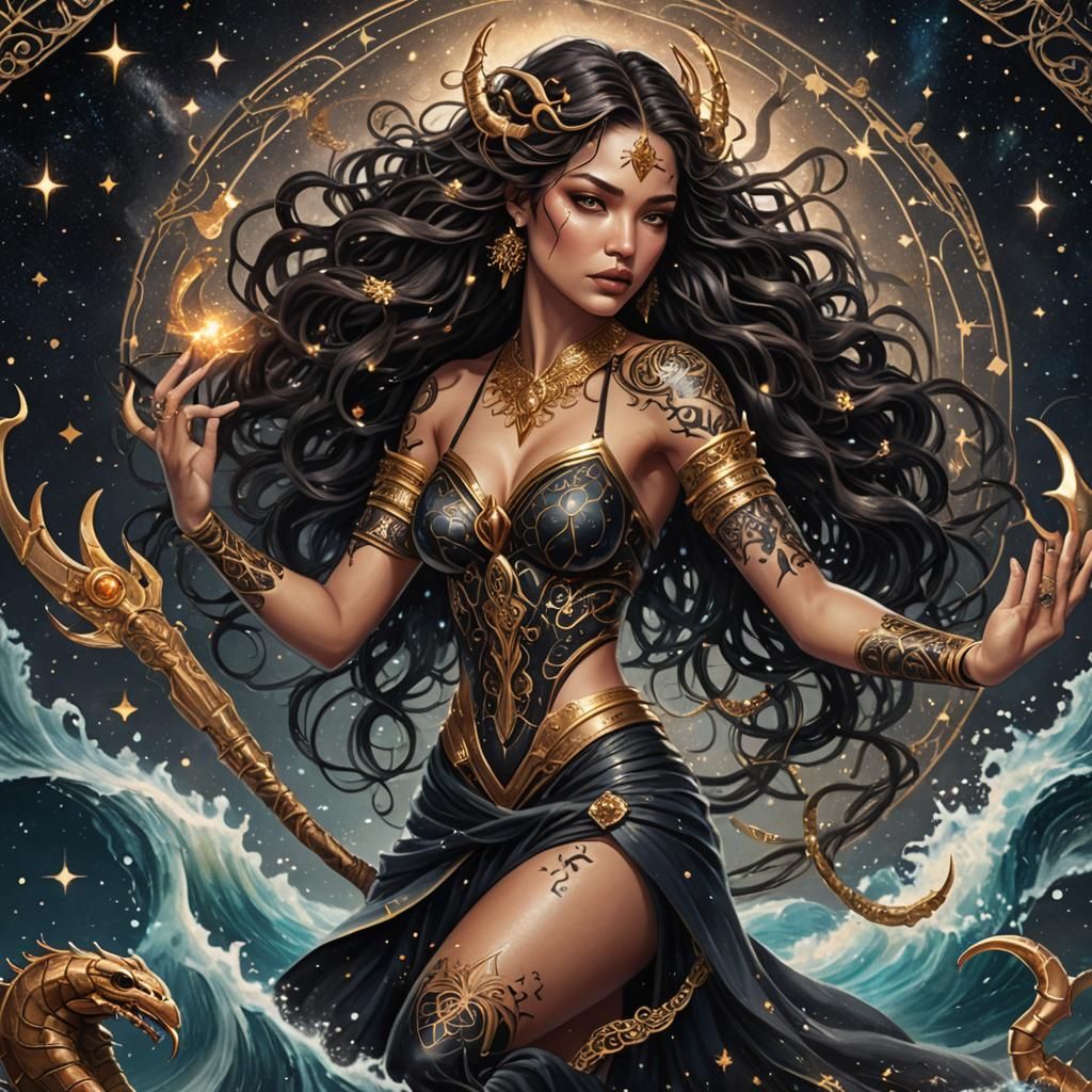 Mystical Woman Rises from Celestial Ocean