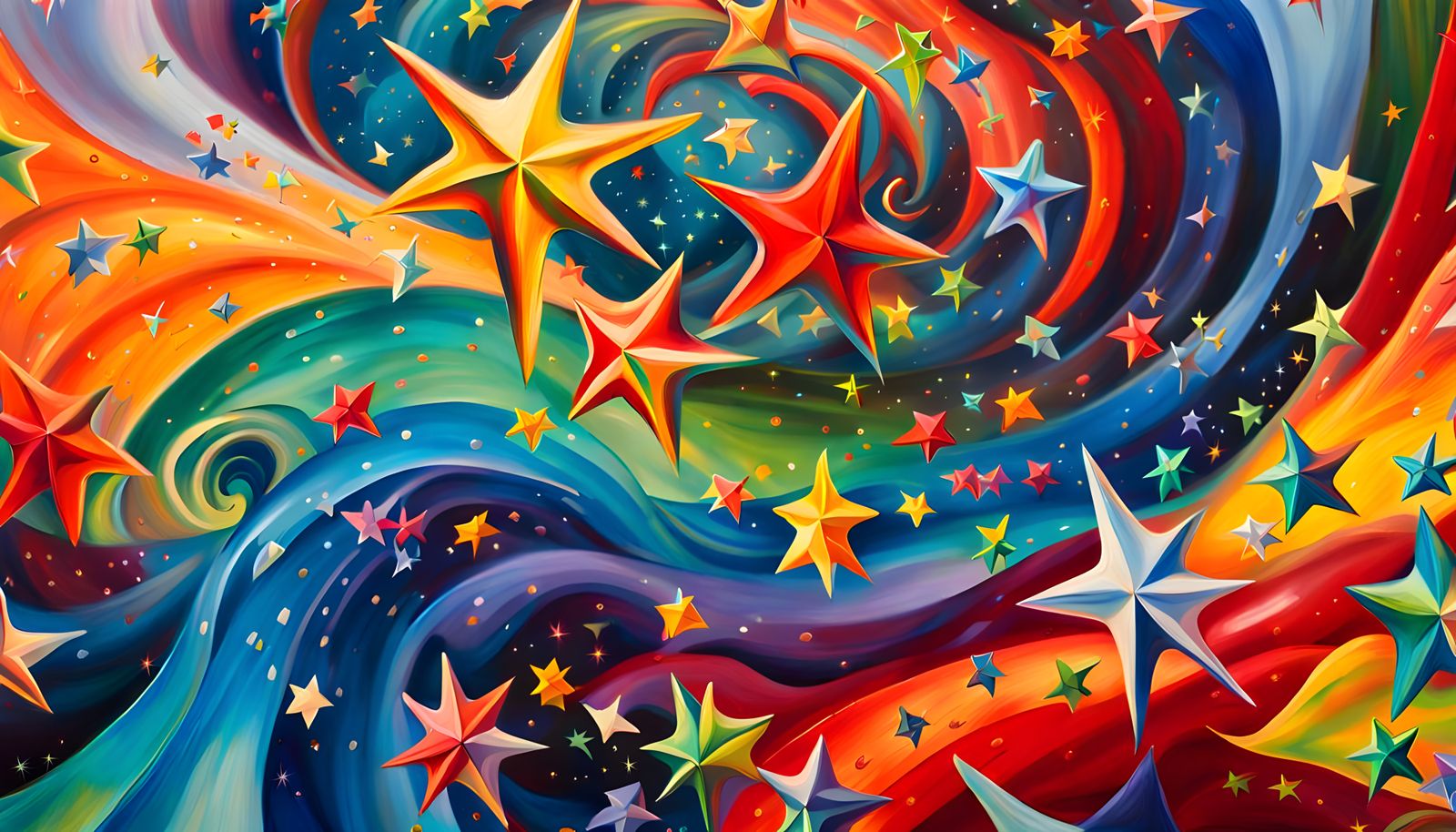 Iridescent Stars in Abstract Expressionist Style