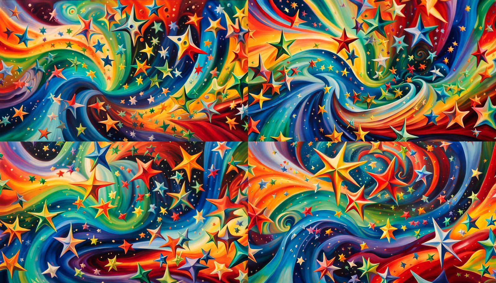 Iridescent Stars in Abstract Expressionist Style