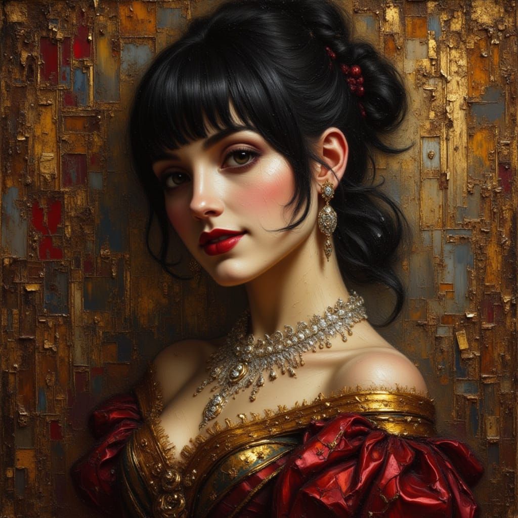 Punk Queen Portrait in Rococo Art Nouveau Style