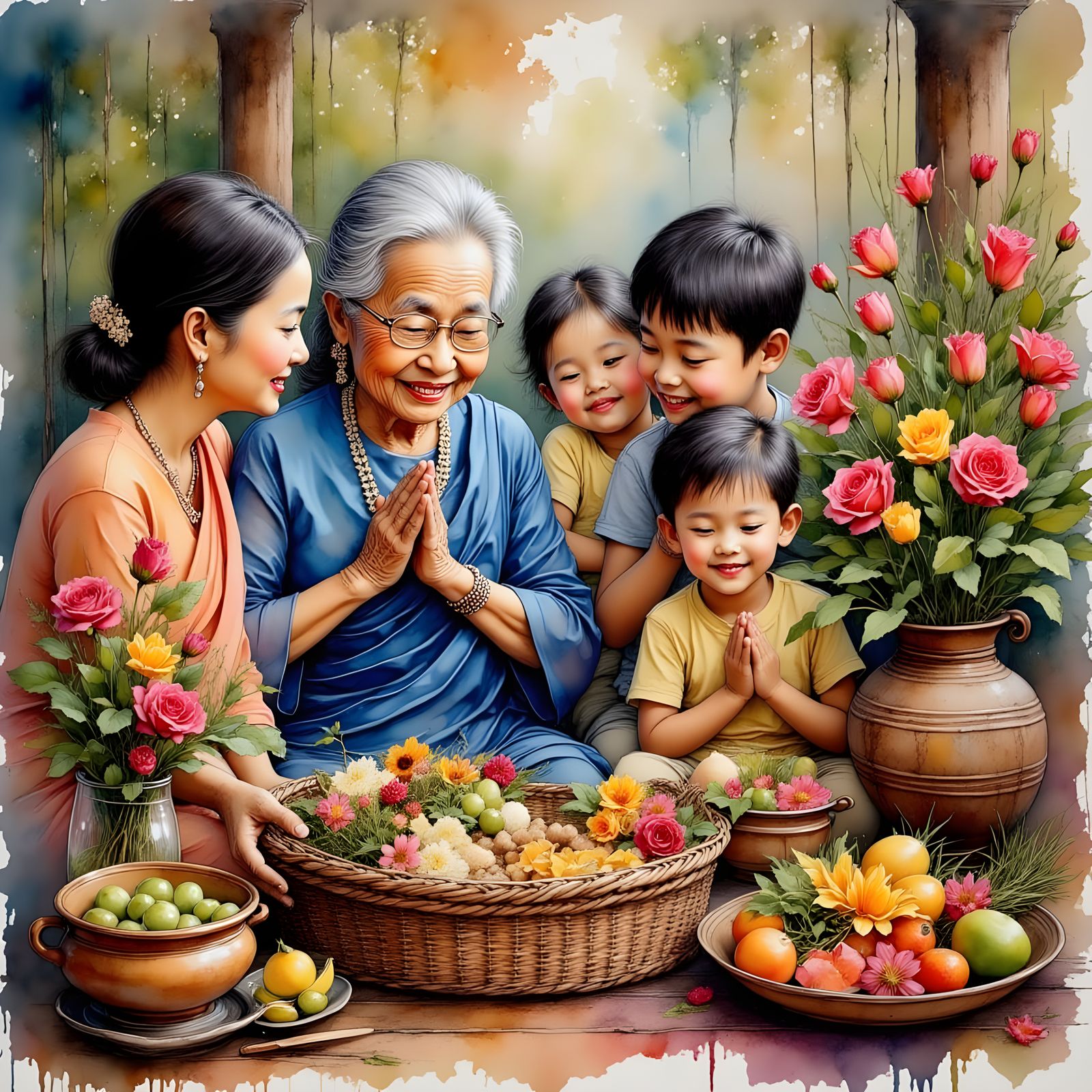 Thai Family Celebrates Mother's Day in Photorealistic Style