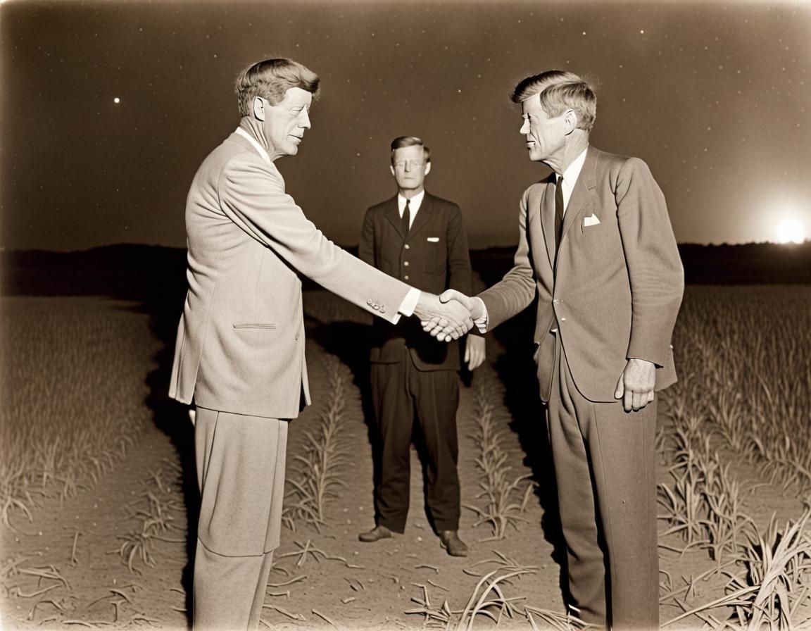 JFK Shakes Hands With Alien: Sepia-toned 1900s Photo