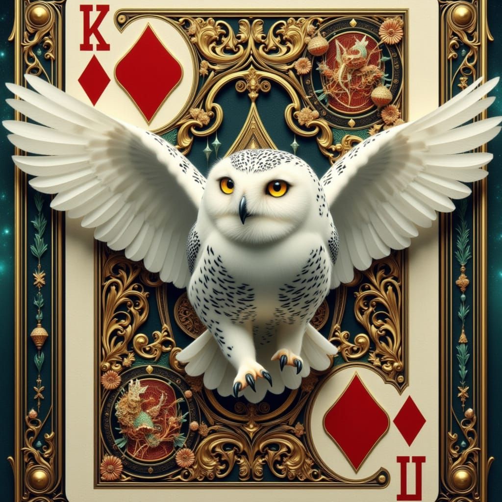 Majestic Owl Emerges from Vintage Playing Card in Whimsical ...