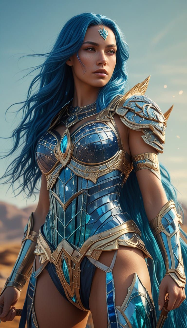 Female Warrior with Crystalline Armor in Digital Art