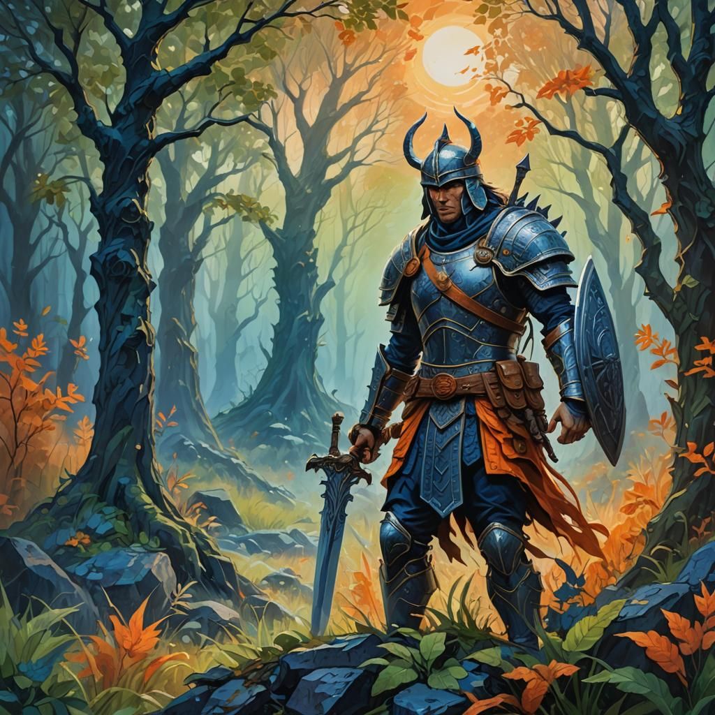 Victorious Warrior in Mystical Realm: Graphic Novel Art
