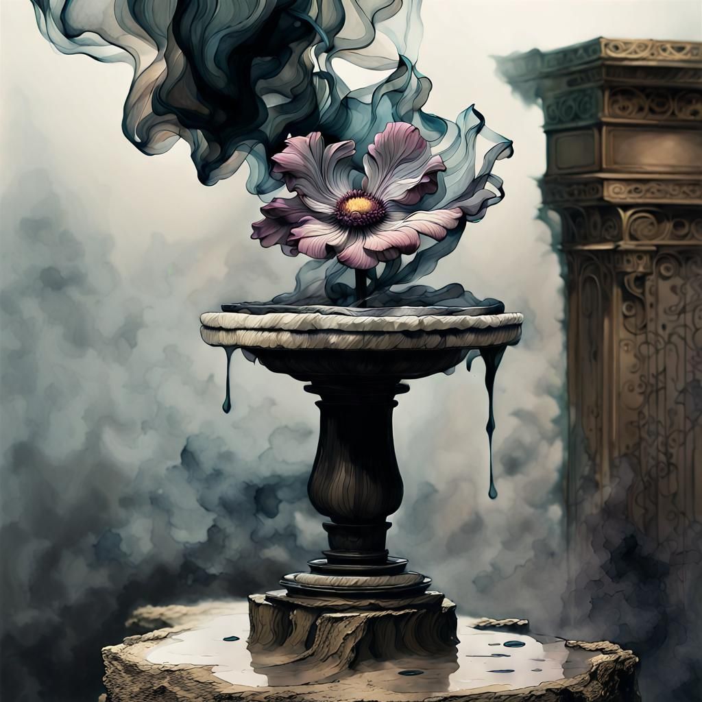 Surreal Smoke Flower Erupts from Ancient, Cracked Stone in V...