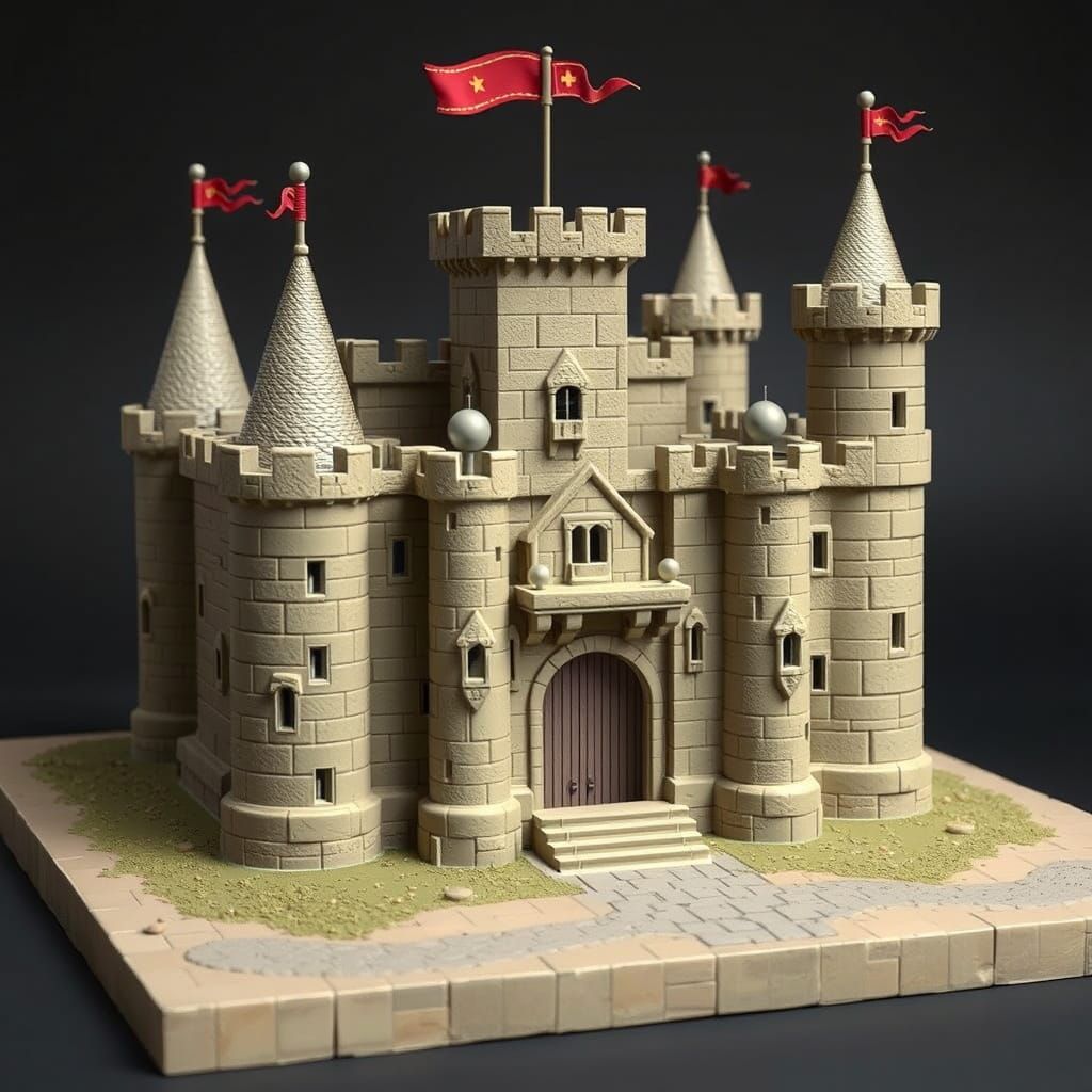 Detailed Clay Model of Medieval Castle