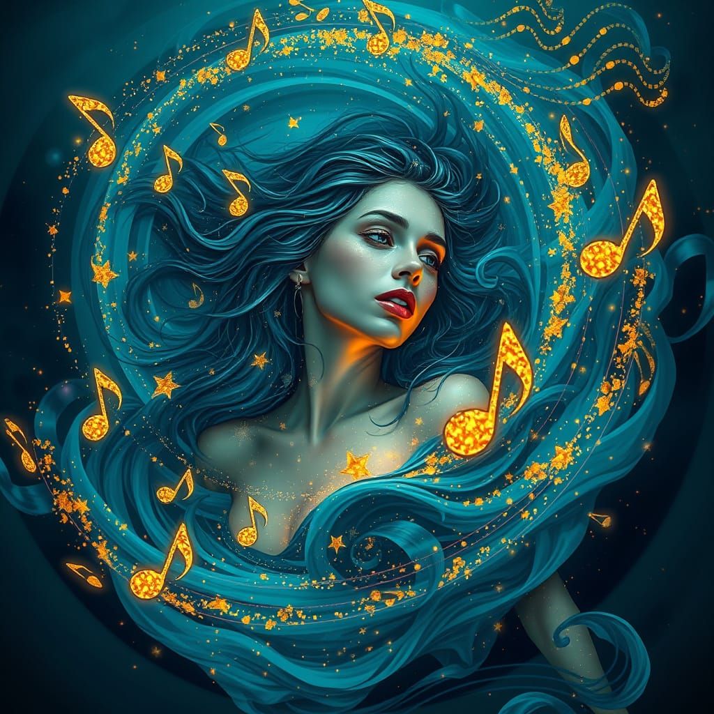 Woman in Golden Stardust Music, Digital Painting