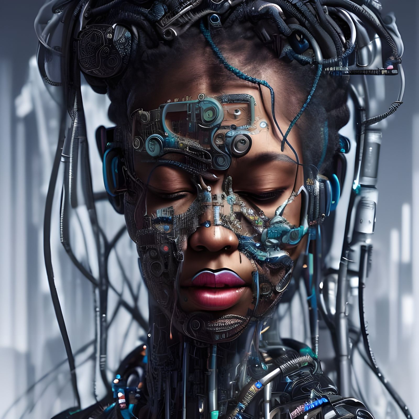Cyberpunk Woman Portrait in Hyperdetail