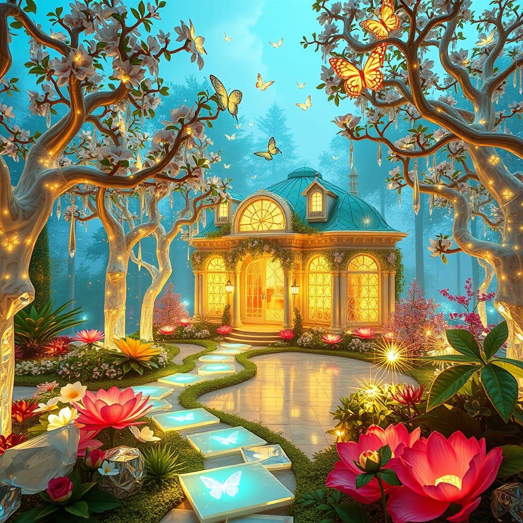 Diamond Crystal Garden with Gemstone Flowers