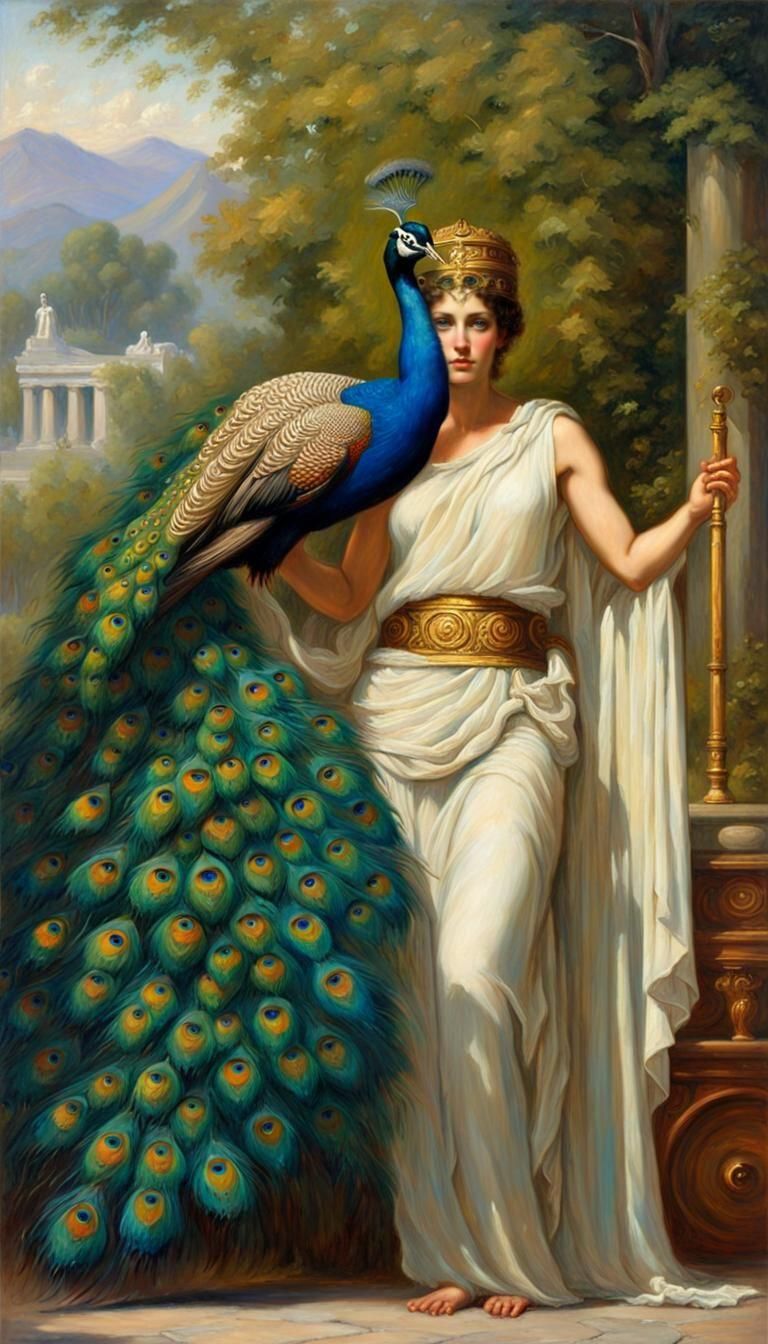 The Goddess Hera and her peacock oil painting by James Gurne...