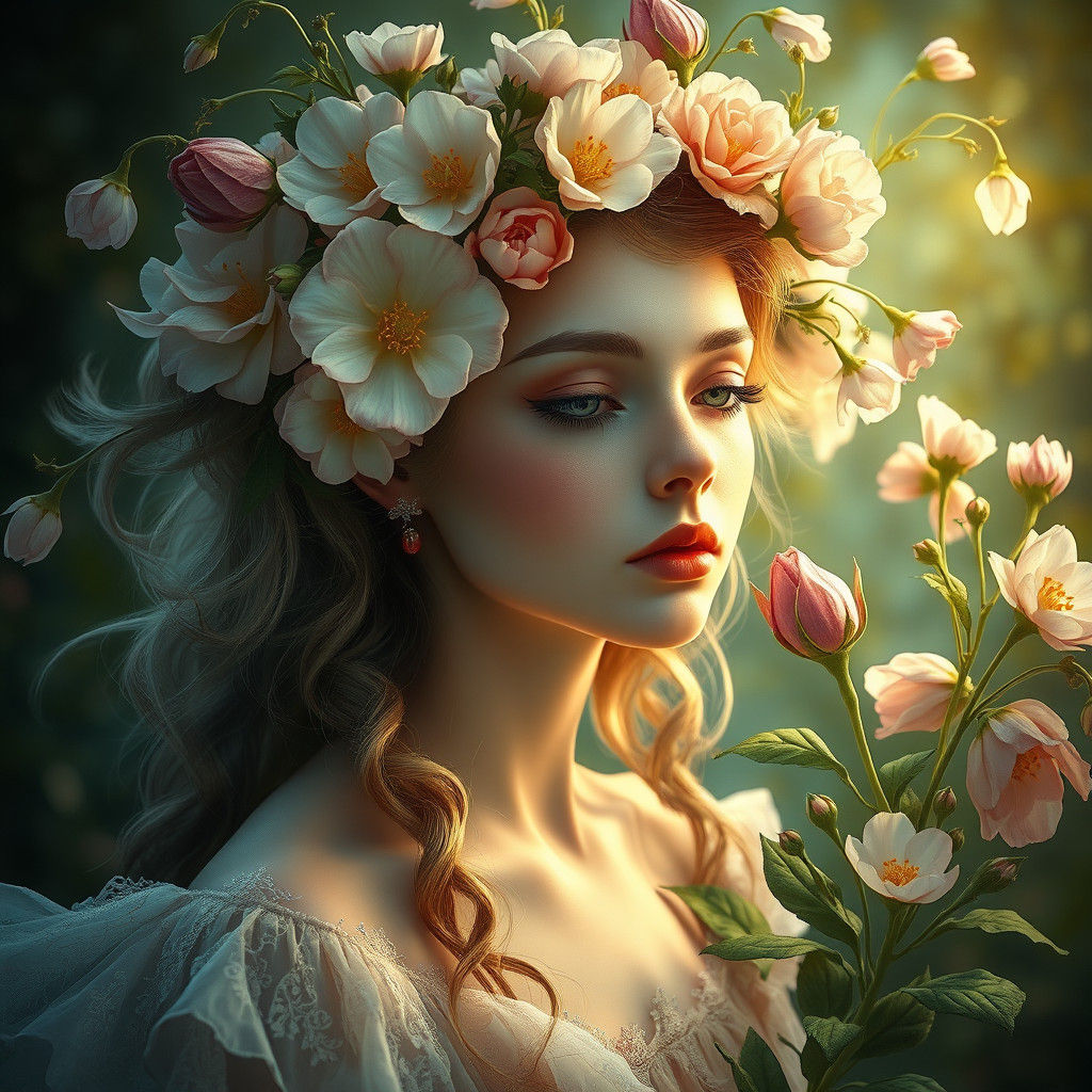 Ethereal Flower Girl Portrait in Fantasy Style