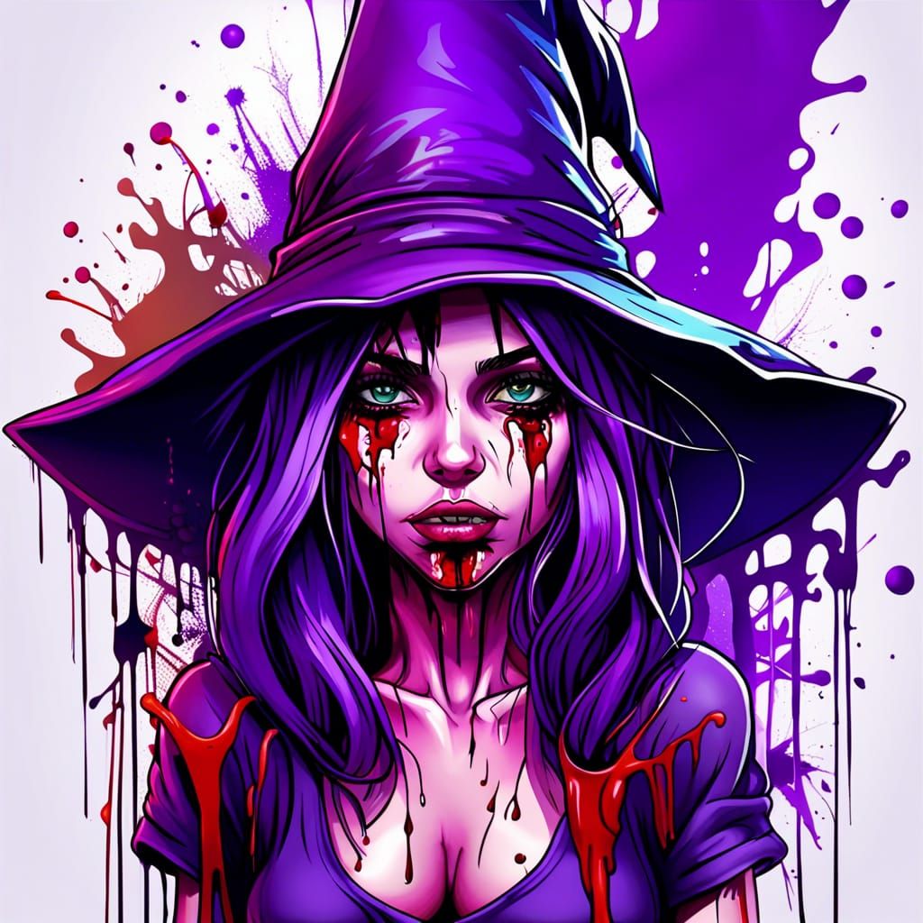 Bloody Faced Witch Girl in Graffiti Art Style