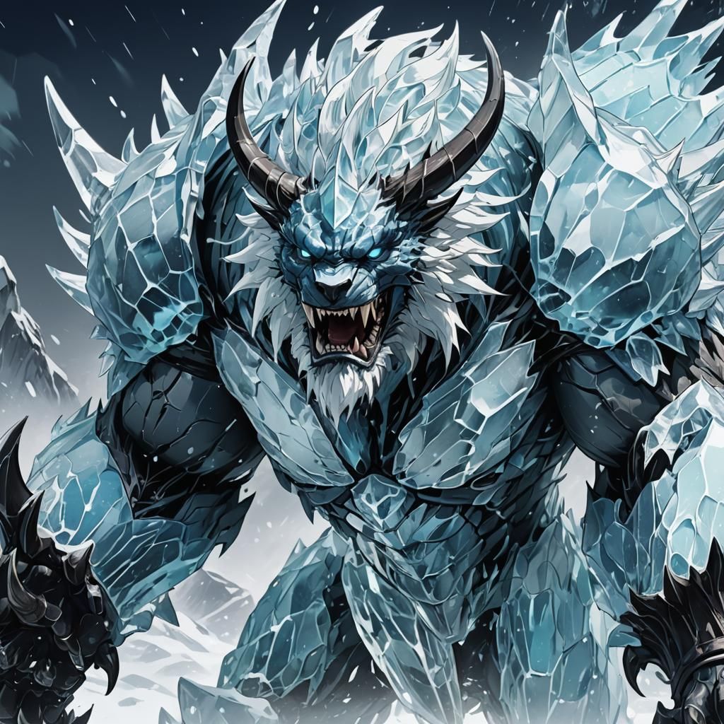 Icy Manga Beast in Cel-Shaded Anime Style