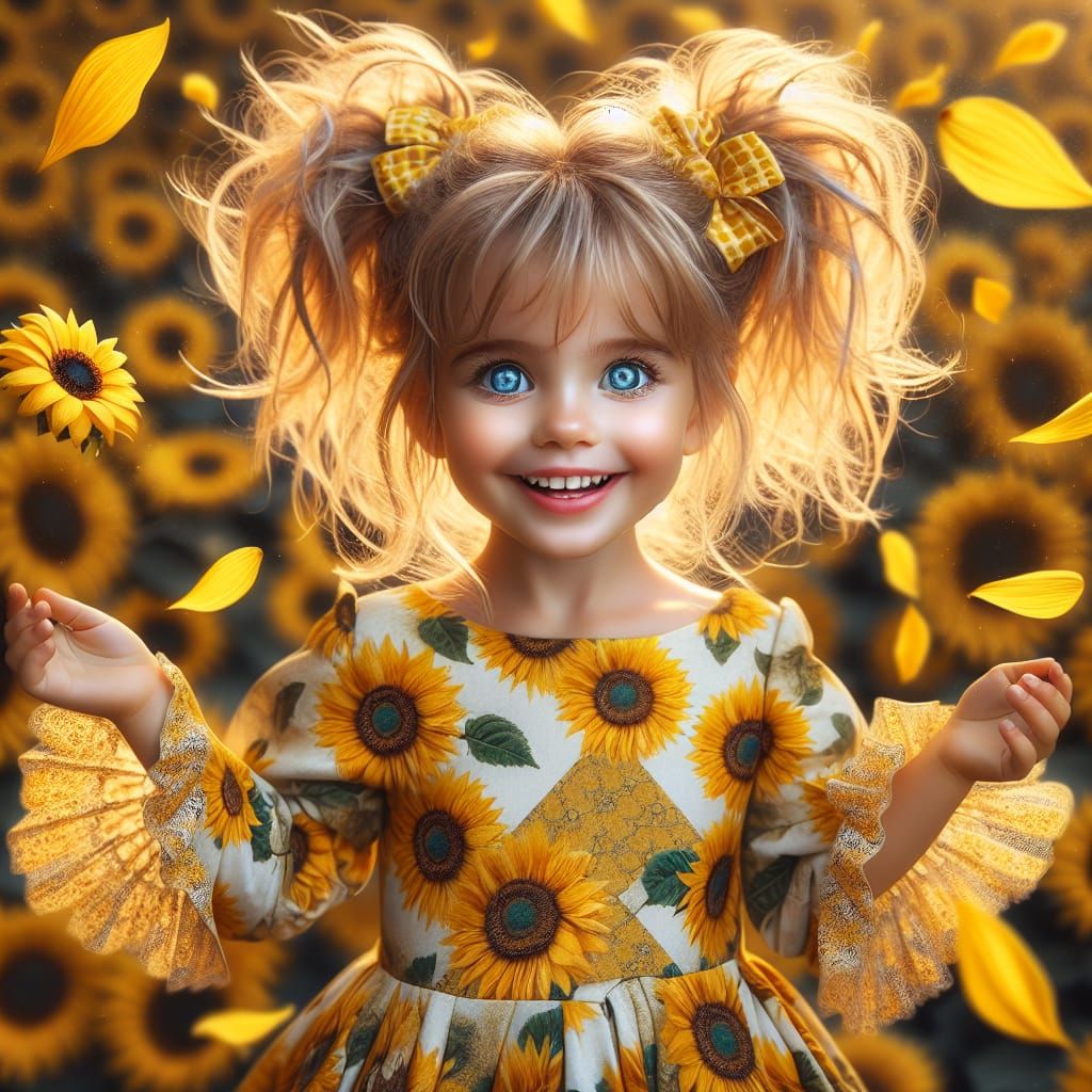 Girl with Sunflowers in High Resolution