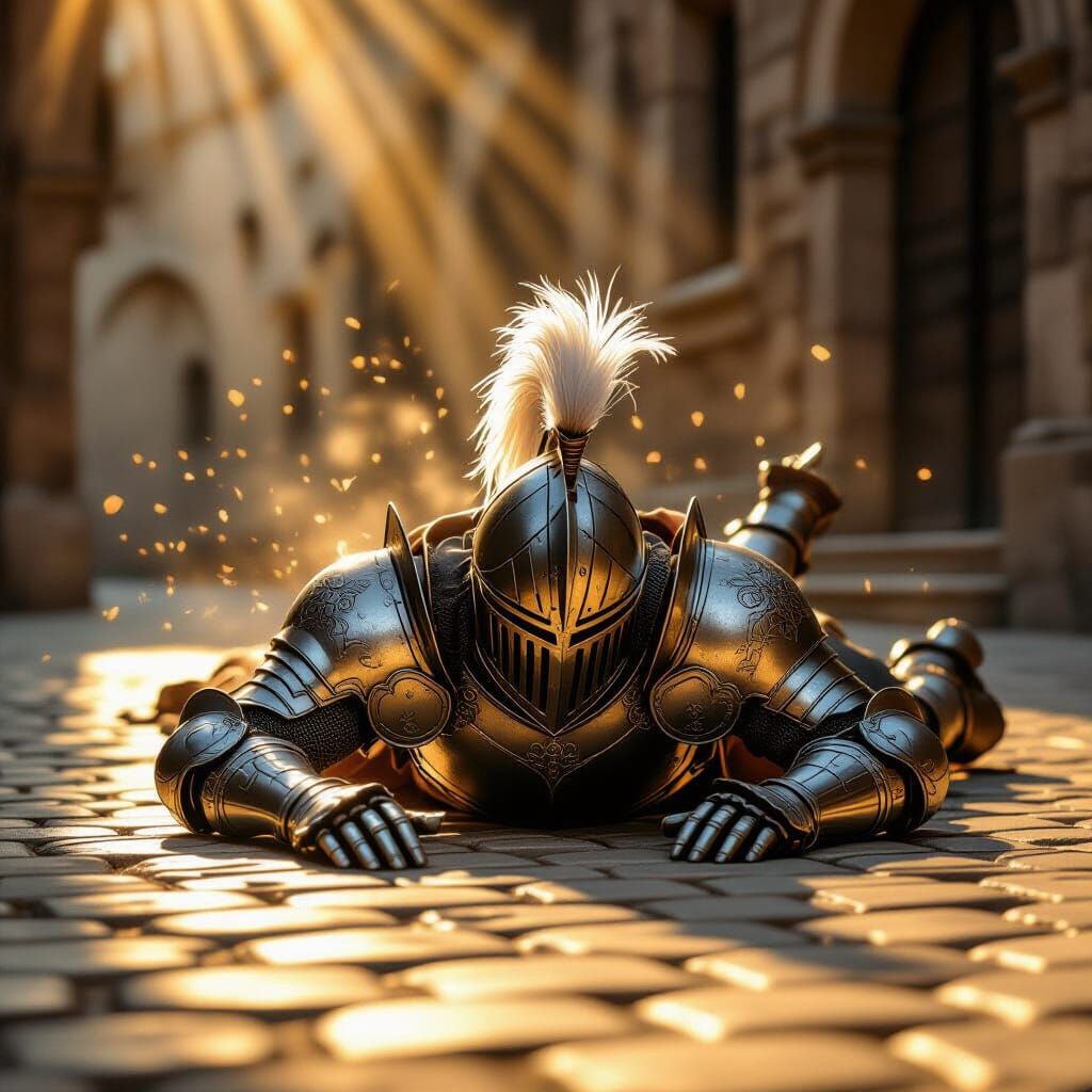 Knight's Dramatic Fall in Golden Sunlight