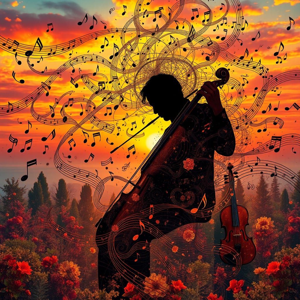 Majestic Musician in Harmony with Vibrant Sunset