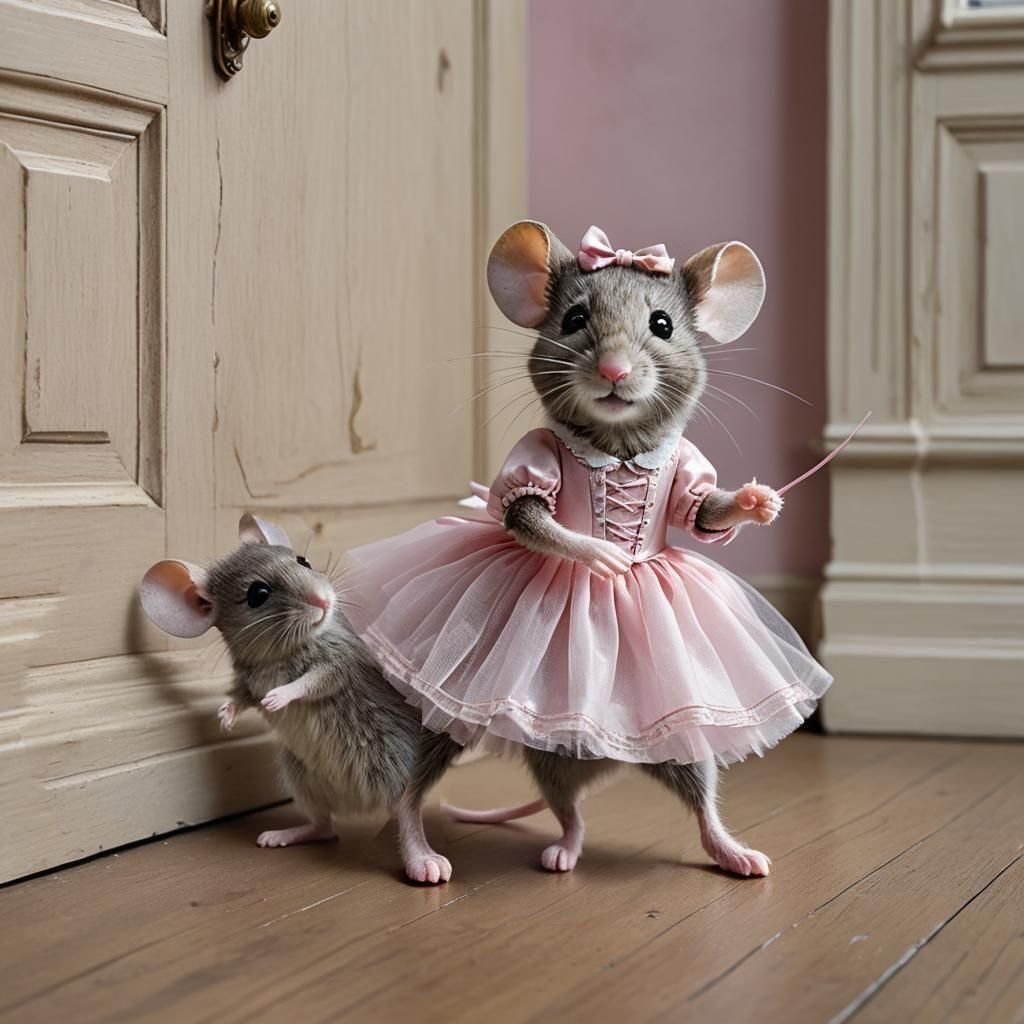 Adorable Mouse Girl Ballerina in Victorian Setting