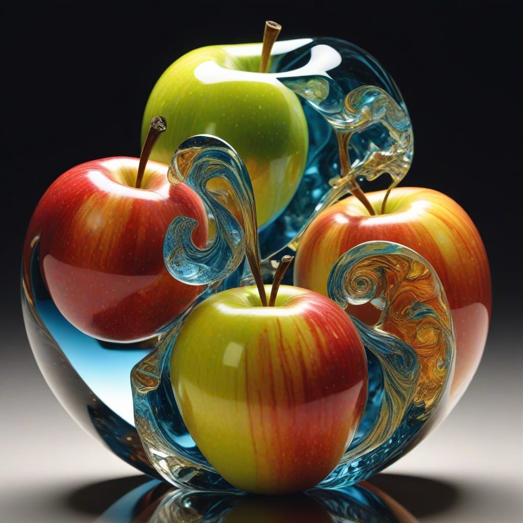 Vibrant Surreal Macro Art of Swirling Apples in Iridescent C...