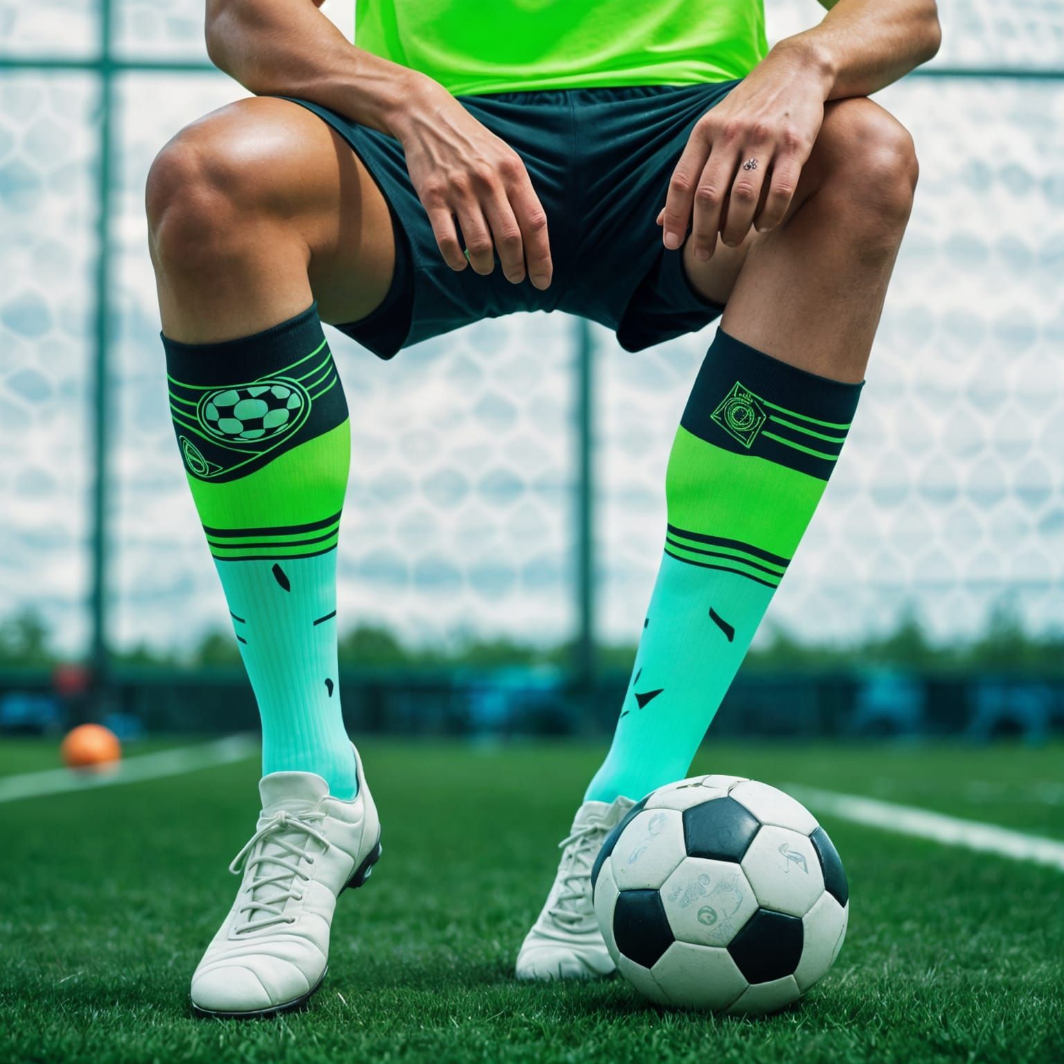 Neon Cosmic Soccer Socks in the Park