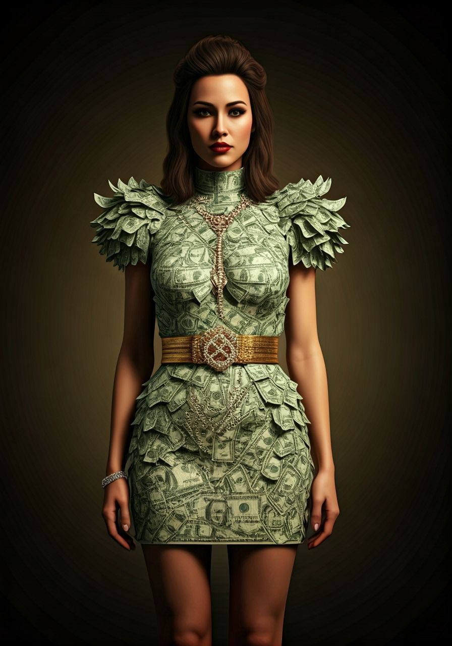 Gangster Catrina in Money Dress with Diamond Jewelry