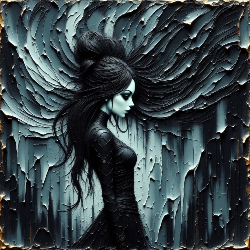 Goth Sorceress Channels Mist in Epic Fantasy Style