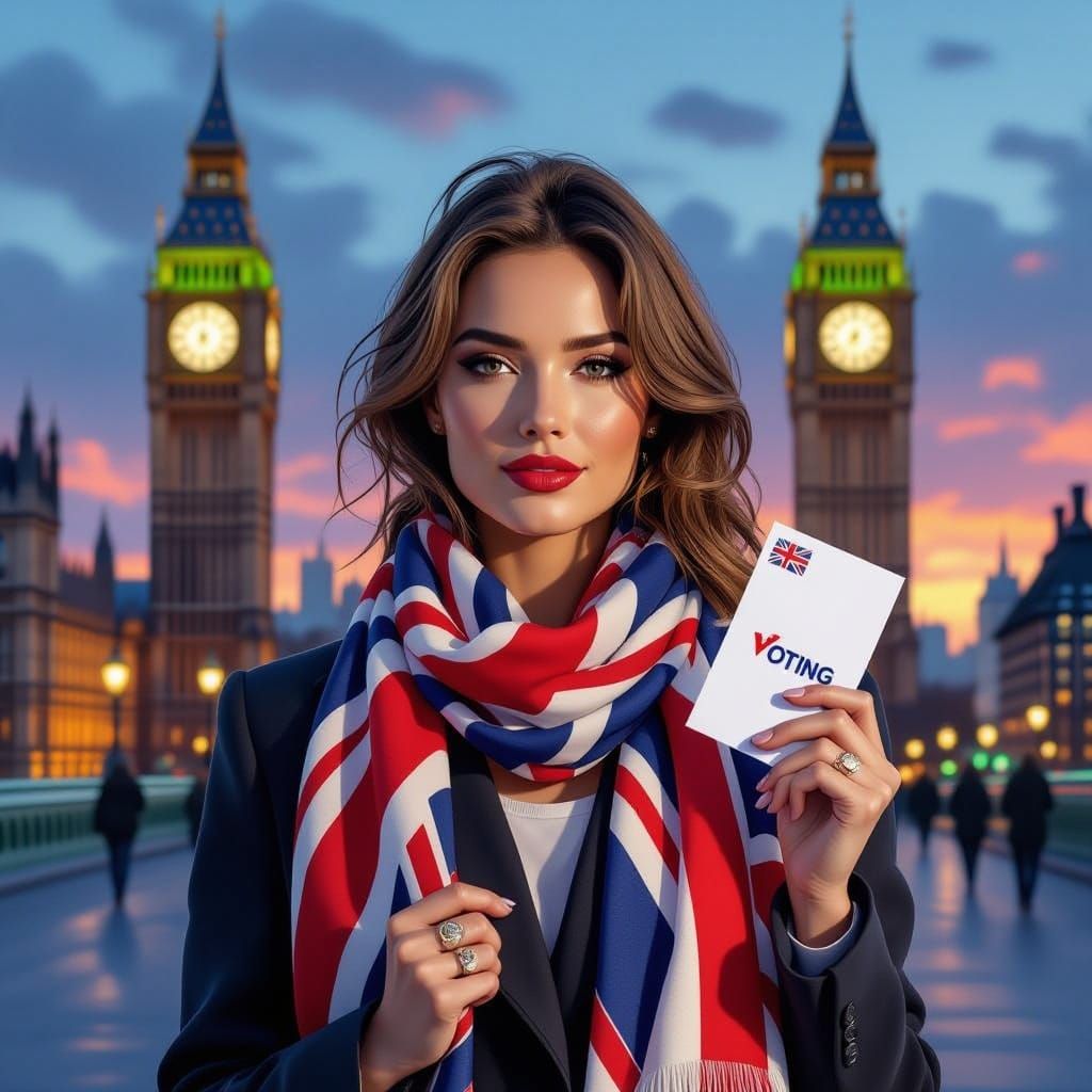 British Woman Votes for UK Future in Neon-Lit London